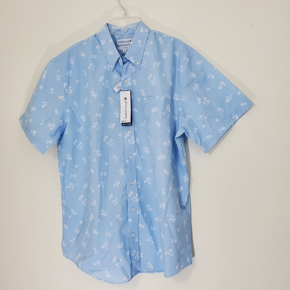 Saddlebred Classic Fit Big & Tall Easy Care Blue Floral Shirt, Size XLT